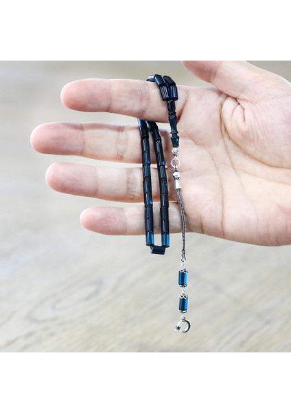 Ateş Kehribar Tesbih - 925 Ayar Gümüş Püsküllü - Mini Boy - Turkuaz - Kesme Kesim modelleri