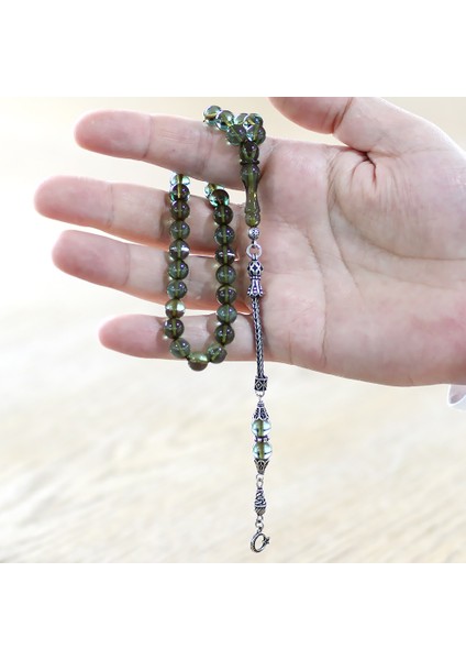 925 Ayar Gümüş Ay Yıldız Püsküllü Küre Kesim Su Yeşili Ateş Kehribar Tesbih fırsatları