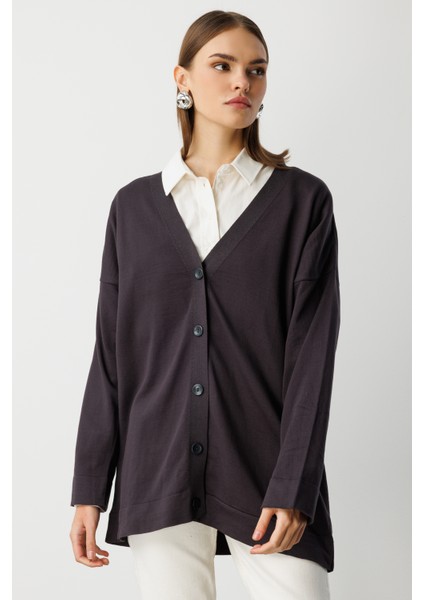 Ekstra Oversize Düşük Kol Basic Antrasit Ince Triko Hırka fiyatları