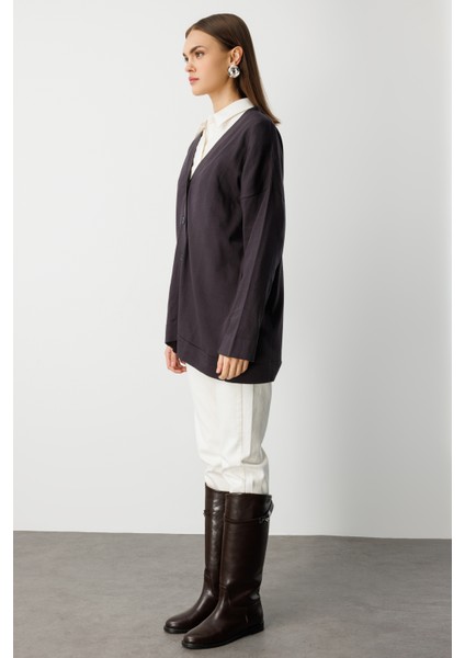 Ekstra Oversize Düşük Kol Basic Antrasit Ince Triko Hırka modelleri