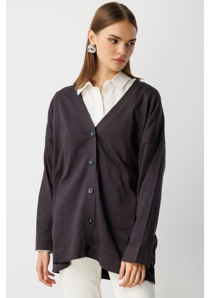 Ekstra Oversize Düşük Kol Basic Antrasit Ince Triko Hırka fırsatları