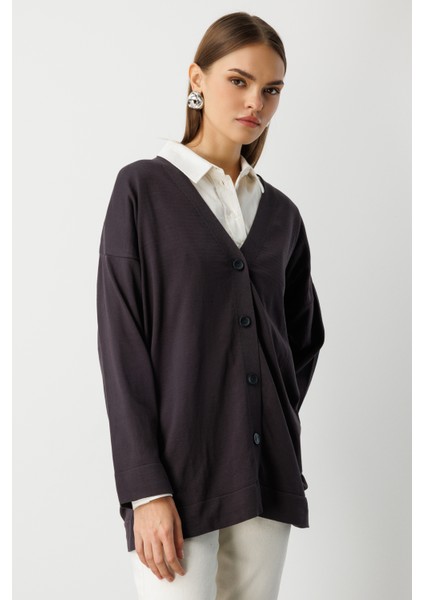 Ekstra Oversize Düşük Kol Basic Antrasit Ince Triko Hırka indirimleri