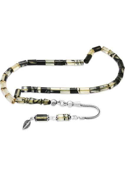 925 Ayar Gümüş Püsküllü Kesme Kesim Mini Boy Siyah Beyaz Ateş Kehribar Tesbih