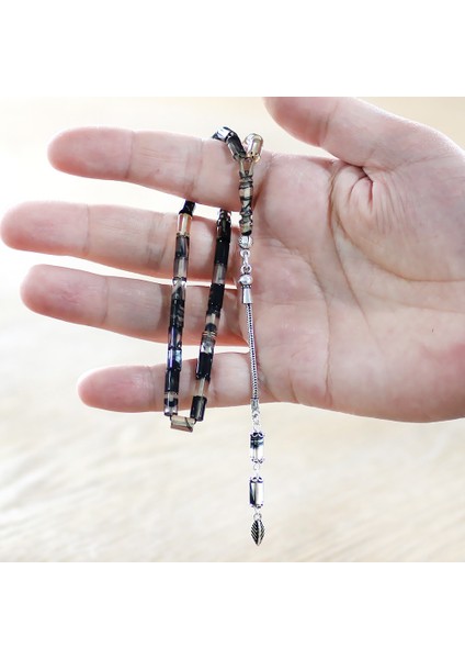 925 Ayar Gümüş Püsküllü Kesme Kesim Mini Boy Siyah Beyaz Ateş Kehribar Tesbih fiyatları