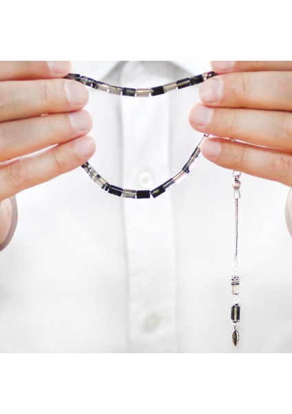 925 Ayar Gümüş Püsküllü Kesme Kesim Mini Boy Siyah Beyaz Ateş Kehribar Tesbih modelleri