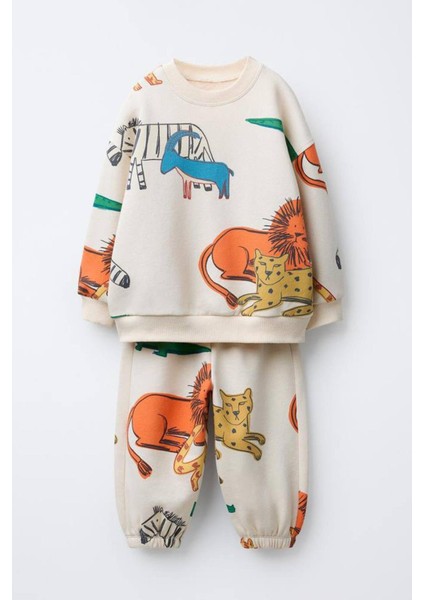 Erkek Çocuk Baskılı 3 Iplik Pamuklu Kumaş Alt Üst Takım