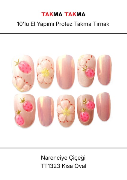 10'lu Pembe Kısa Oval TT1323 Tekrar Kullanılabilir El Yapımı Protez Takma Tırnak - Pembe-M fiyatları
