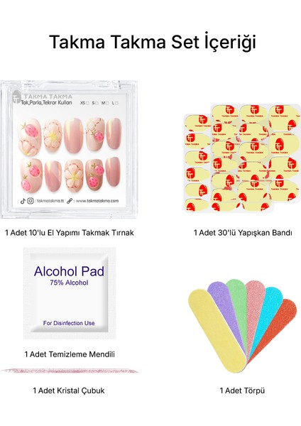 10'lu Pembe Kısa Oval TT1323 Tekrar Kullanılabilir El Yapımı Protez Takma Tırnak - Pembe-M modelleri