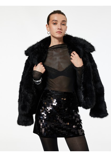 Kayık Yaka Uzun Kollu Transparan Tişört