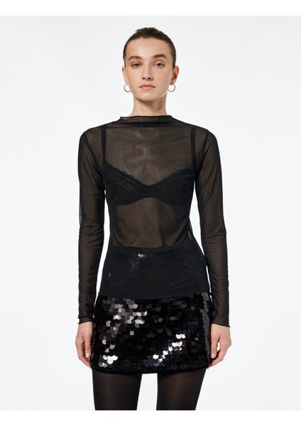 Kayık Yaka Uzun Kollu Transparan Tişört modelleri