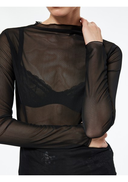 Kayık Yaka Uzun Kollu Transparan Tişört indirimleri