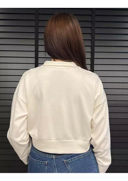Esnek Kumaş Fermuar Detaylı Kadın Crop Top Sweatshirt fırsatları