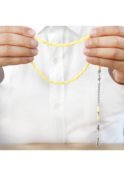 Su Damlası Tasarım Gümüş Renk Kararmaz Metal Püsküllü Kapsül Kesim Sarı Beyaz Beyrut Kehribar Tesbih modelleri