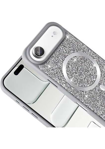 iPhone 17 Air Kılıf Pırlanta Tasarımlı M-Safe Şarj Özellikli Zore Mozaik Silikon Kapak + Hayalet Ekran Koruyucu fiyatları