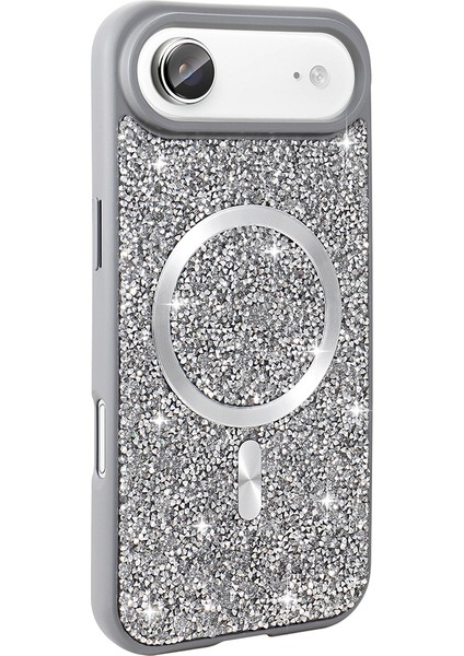 iPhone 17 Air Kılıf Pırlanta Tasarımlı M-Safe Şarj Özellikli Zore Mozaik Silikon Kapak + Hayalet Ekran Koruyucu modelleri