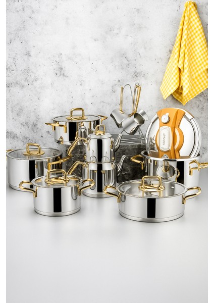 Fodis Özlife 18 Parça Tencere Enza Model Çeyiz Seti Sade Gold