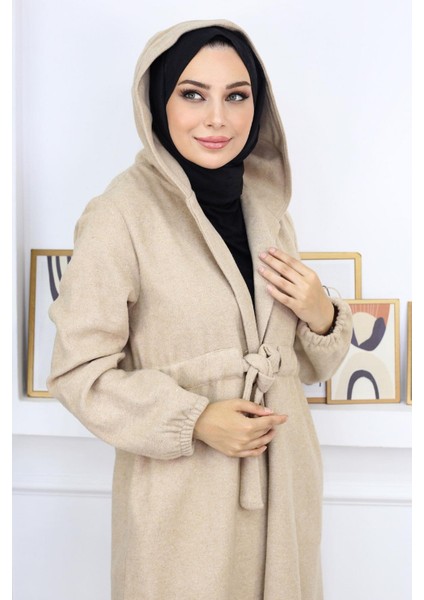 Önden Bağlamalı Kaşe Kaban Bej 19169 fiyatları