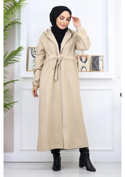 Önden Bağlamalı Kaşe Kaban Bej 19169 fırsatları