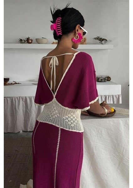 Dantel Desenli V Yaka Triko Elbise 2844 fırsatları