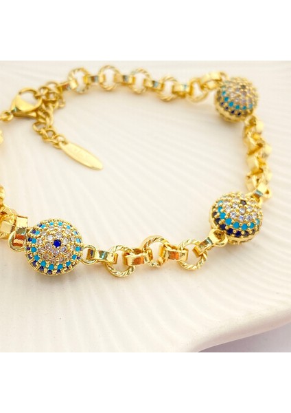 Nazar Boncuklu Bileklik Kararmaz Xuping Bileklik 14 Ayar Gold 17+3cm