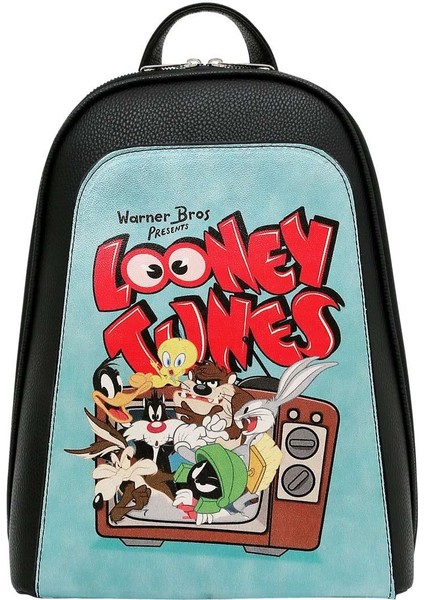 Kadın Vegan Deri Siyah Sırt Çantası - Warner Bros Looney Tunes The Toon Parade Tasarım