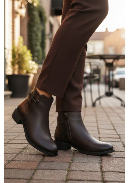 Kahve Zümrüt Fermuarlı Kürklü Kaymaz Kadın Bot 547820 Z