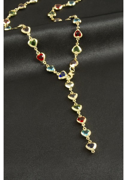 Yzlal Kalp Zirkon Taşlı Y Kolye-Gümüş Rengi