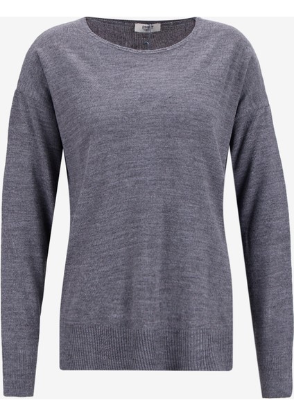 V Yaka Loose Fit Düz Gri Kazak Kadın PBF5WL-KZK9519