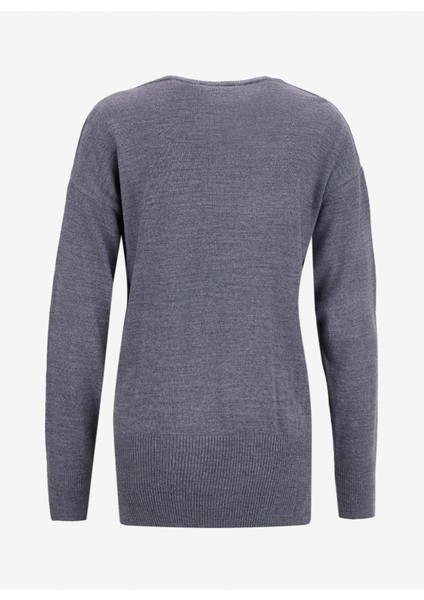 V Yaka Loose Fit Düz Gri Kazak Kadın PBF5WL-KZK9519 fiyatları