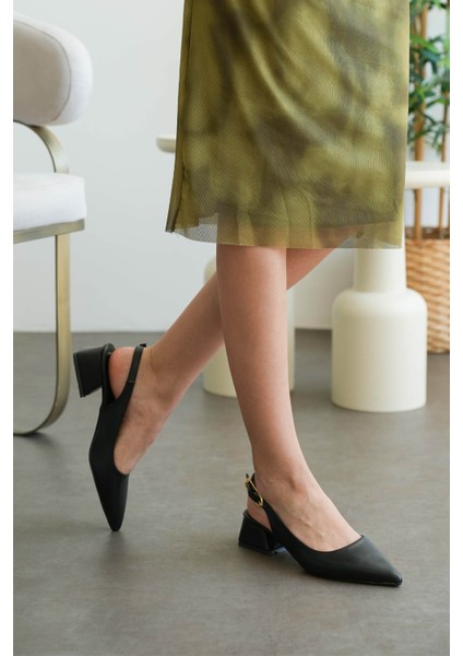 LC111 Siyah 4 cm Cilt Topuklu Ayakkabı modelleri