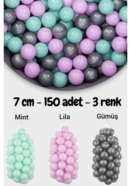 7 cm Top Havuzu Topu 150 Adet Mint, Lila, Gri