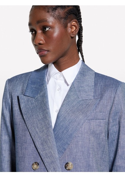 Keten Karışımlı Kruvaze Comfort Fit Blazer Ceket Kadın Mavi Ceket - 325P2MNULW02Y fiyatları