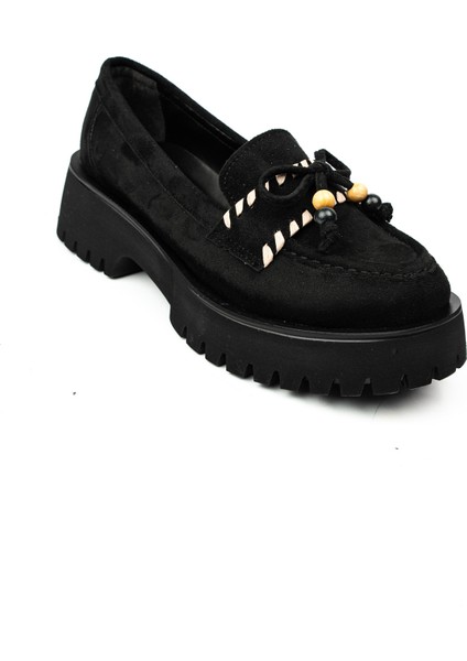 620 Siyah Süet Deri Günlük Kadın Ayakkabı