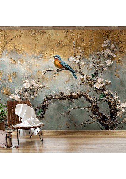 Çiçek Ağaç Kuş Motifli Yırtılmaz Duvar Kağıdı Isı ve Ses Yalıtım Özellikli modelleri
