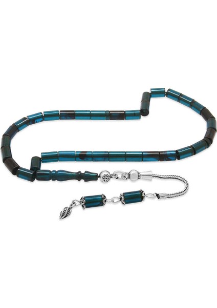 925 Ayar Gümüş Püsküllü Kesme Kesim Mini Boy Turkuaz Siyah Ateş Kehribar Tesbih