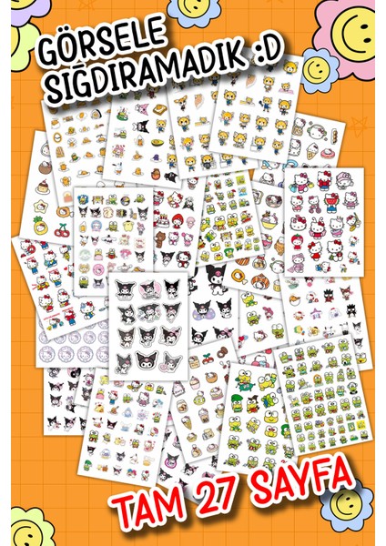 Sanrio Sticker Set 700 Adet Hello Kitty Kuromi 27 Sayfa Renkli Tasarımlar