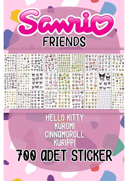 Sanrio Sticker Set 700 Adet Hello Kitty Kuromi 27 Sayfa Renkli Tasarımlar modelleri