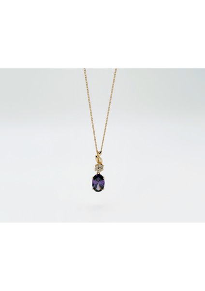 18K Rose Gold Plated Trapez Purple Kolye