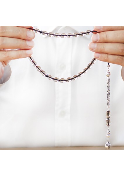 925 Ayar Gümüş Kral Zincir Püsküllü Arpa Kesim Şeffaf Ateş Kehribar Tesbih fırsatları