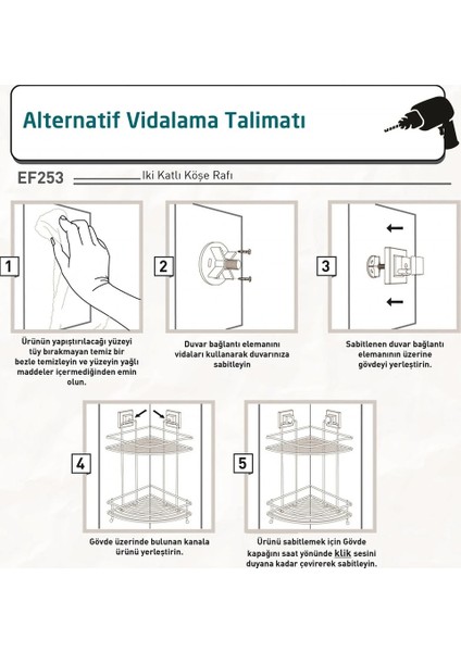 Banyo Köşe Rafı Kendinden Yapışkanlı 2 Katlı Kancalı Easyfix Siyah indirimleri
