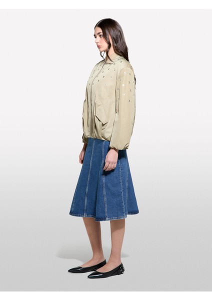 Taş Detaylı Hafif Dolgulu Bomber Ceket Kadın Kum Rengi Ceket - 325P2ZCRLN05L