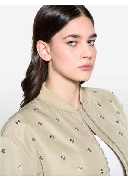 Taş Detaylı Hafif Dolgulu Bomber Ceket Kadın Kum Rengi Ceket - 325P2ZCRLN05L fiyatları