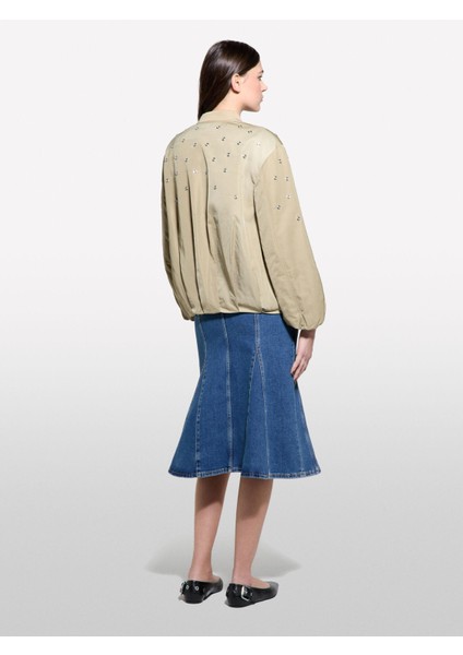 Taş Detaylı Hafif Dolgulu Bomber Ceket Kadın Kum Rengi Ceket - 325P2ZCRLN05L modelleri