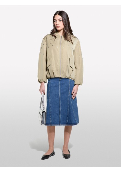 Taş Detaylı Hafif Dolgulu Bomber Ceket Kadın Kum Rengi Ceket - 325P2ZCRLN05L fırsatları