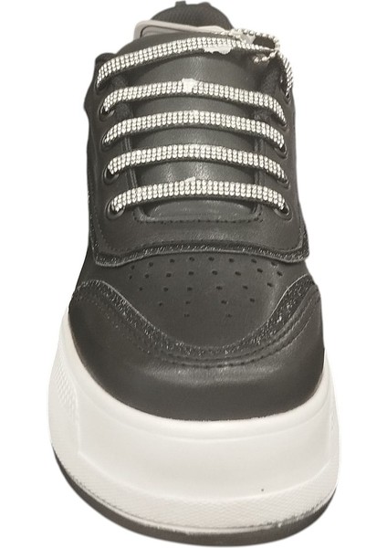 319Z Ortopedik 5 cm Kalın Taban Simli Taş Şeritli Günlük Kadın Sneaker Ayakkabı modelleri