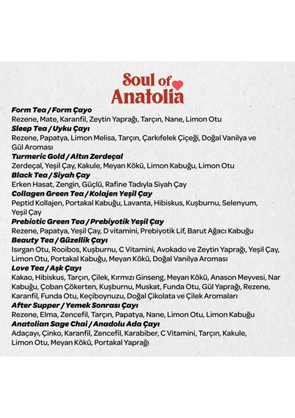 20'li Soul Of Anatolia-Yeşil Çay, Siyah Çay ve Bitki Çayı,20'li Pla Poşet, Premium Koleksiyon, Hediyelik