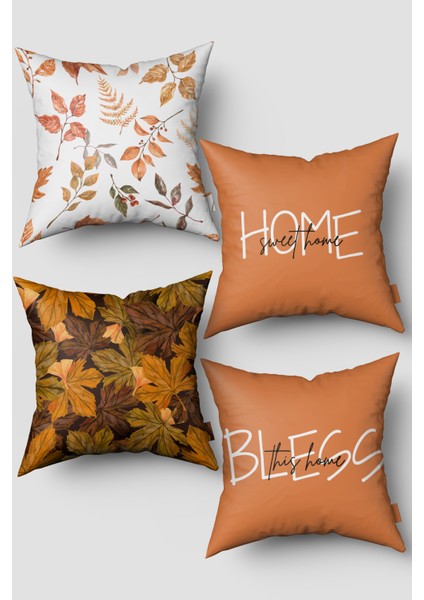 Sonbahar Temalı Yaprak Desenli 4'lü Kırlent Kılıfı Seti