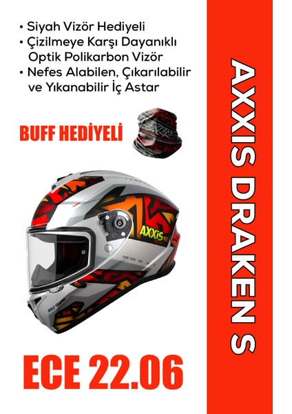 Draken S Jolly / Mat Gri Full Face Motosiklet Kaskı Siyah Vizör Hediyeli