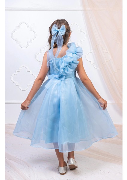 Kız Çocuk Tek Omuz Fırfır Detaylı Abiye Elbise fiyatları