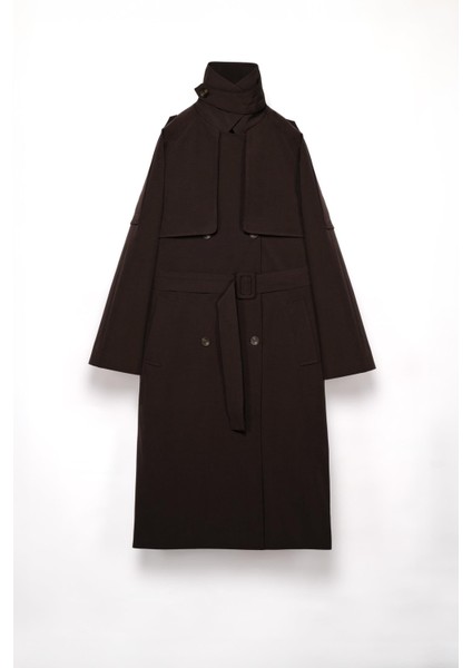 Kadın Kahverengi Dik Yaka Trençkot